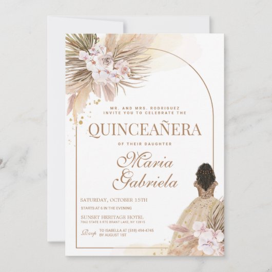 Quinceanera Boho Pampas Floral Mis Quince Anos Einladung (Vorderseite)