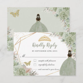 Quinceañera Boho Pampas Grass Sage Green Floral RSVP Karte