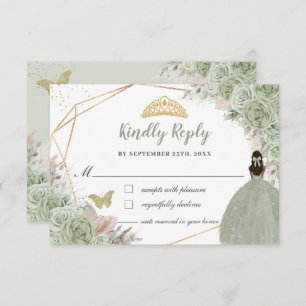Quinceañera Boho Pampas Grass Sage Green Floral RSVP Karte