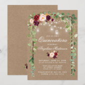 Quinceanera Botanischer Blumenrahmen Kraft Einladung (Vorne/Hinten)