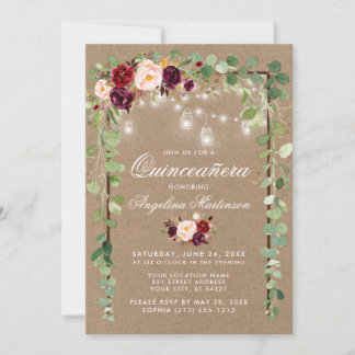 Quinceanera Botanischer Blumenrahmen Kraft Einladung