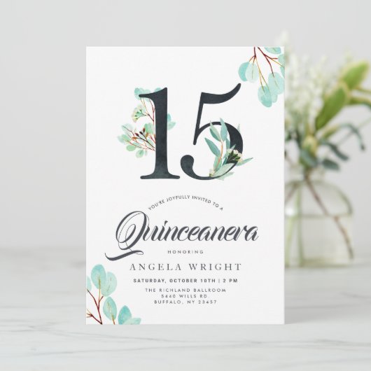 Quinceanera Botanischer Geburtstag Einladung (Stehend Vorderseite)