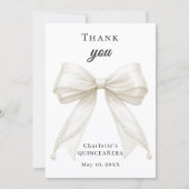Quinceanera bow ivory pearls photo dankeskarte (Vorderseite)