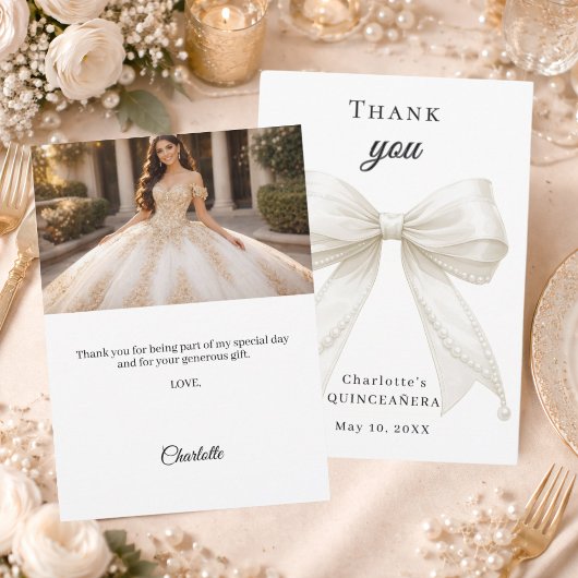 Quinceanera bow ivory pearls photo dankeskarte