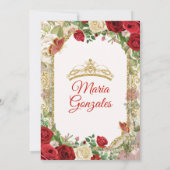 Quinceañera Bright Red & Gold Crown Butterfly Einladung (Rückseite)