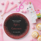 Quinceanera Bright Red Imitats Glitzer Pappteller (Party)