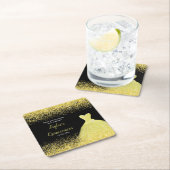 Quinceanera Bright Yellow Imitats Glitzer Rechteckiger Pappuntersetzer (Vor Ort)