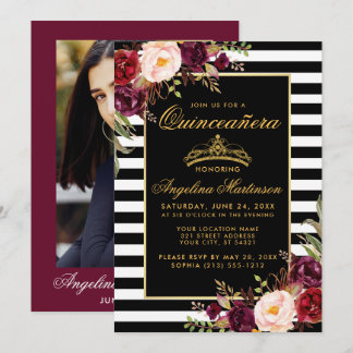 Quinceanera Burgund Blumenkronen Foto Einladung
