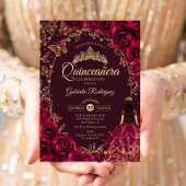 Quinceanera Burgund Gold Einladung