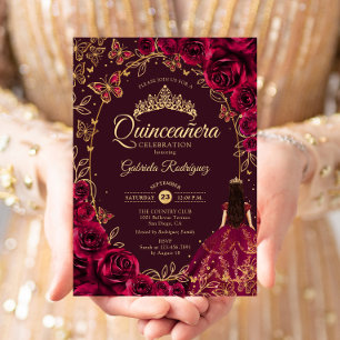 Quinceanera Burgund Gold Einladung