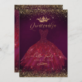 Quinceanera Burgund Gold Glitzer Prinzessin Crown Einladung
