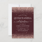 Quinceanera Burgund Rose Gold Blush Pink Einladung (Vorderseite)