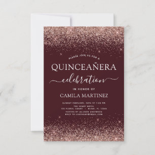 Quinceanera Burgund Rose Gold Blush Pink Einladung