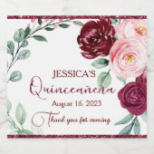 Quinceanera Burgund Rote Flora Labrador Schaumweinetikett (Einzelnes Label)