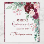 Quinceanera Burgund Roter Glitzer Blumenstrauß-Lab Weinetikett (Einzelnes Label)