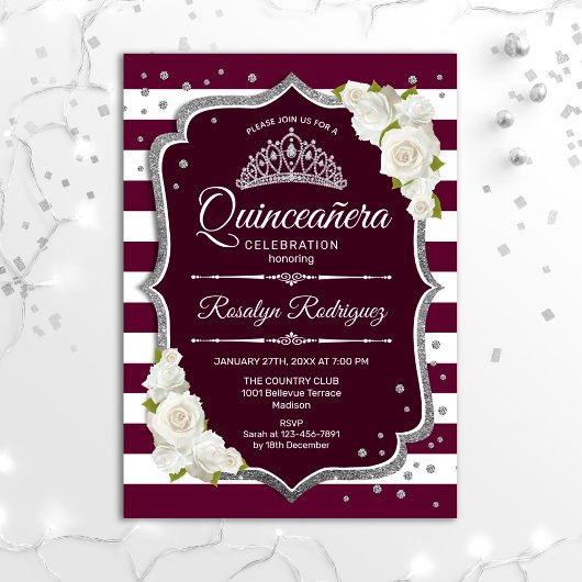 Quinceanera - Burgund Silver Einladung