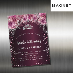 Quinceanera burgunderrosa florale Tiara Luxus Magnetkarte