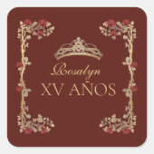 Quinceanera Burgundy and Gold  Quadratischer Aufkleber (Vorderseite)