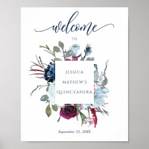 Quinceañera Burgundy, Berry & Blue Begrüßungszeich Poster