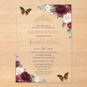 Quinceañera Burgundy Blush Bloral Princess Tiara Acryleinladungen (Vorderseite)