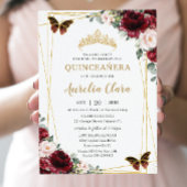 Quinceañera Burgundy Blush Bloral Princess Tiara Einladung