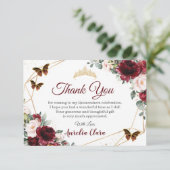 Quinceañera Burgundy Blush Floral Butterfliegen Dankeskarte (Stehend Vorderseite)