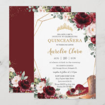 Quinceañera Burgundy Blush Floral Charro Hat Boot