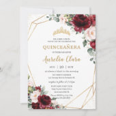 Quinceañera Burgundy Blush Floral Geometric Gold Einladung (Vorderseite)