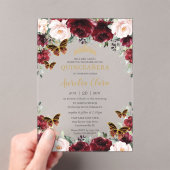 Quinceañera Burgundy Blush Floral Gold Butterflies Acryleinladungen (Insitu (Handheld))