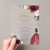 Quinceanera Burgundy Blush Floral Gold Princess Acryleinladungen (Insitu (Handheld))