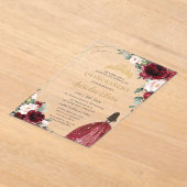 Quinceanera Burgundy Blush Floral Gold Princess Acryleinladungen (Ablage )