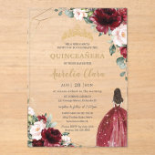Quinceanera Burgundy Blush Floral Gold Princess Acryleinladungen (Vorderseite)