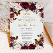 Quinceañera Burgundy Blush Floral Gold Schmetterli Einladung
