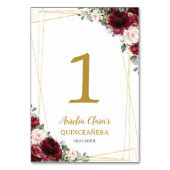 Quinceañera Burgundy Blush Floral Gold Schmetterli Tischnummer (Vorderseite)