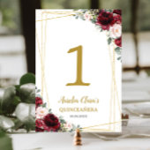 Quinceañera Burgundy Blush Floral Gold Schmetterli Tischnummer