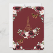 Quinceañera Burgundy Blush Floral Paris Butterfly Einladung (Rückseite)