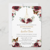 Quinceañera Burgundy Blush Floral Paris Butterfly Einladung (Vorderseite)
