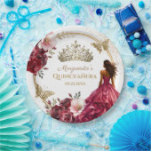 Quinceañera Burgundy Blush Gold Floral Princess Pappteller (Party)