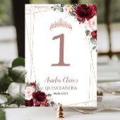 Quinceañera Burgundy Blush Rose Gold Tischnummer
