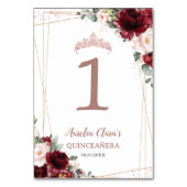 Quinceañera Burgundy Blush Rose Gold Tischnummer (Vorderseite)