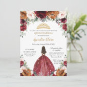 Quinceañera Burgundy Blush Rust BlumenPrinzessin Einladung (Stehend Vorderseite)