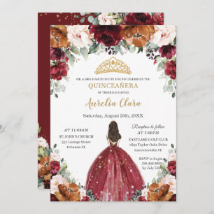 Quinceañera Burgundy Blush Rust BlumenPrinzessin Einladung