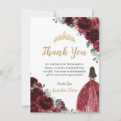 Quinceañera Burgundy Floral Gold Princess Dress Dankeskarte (Vorderseite)