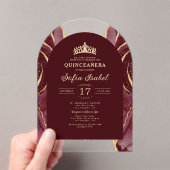 Quinceañera Burgundy Gold Agate Elegant Acryleinladungen (Insitu (Handheld))