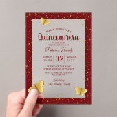 Quinceañera Burgundy&Gold Butterflies 15 Geburtsta Acryleinladungen (Insitu (Handheld))