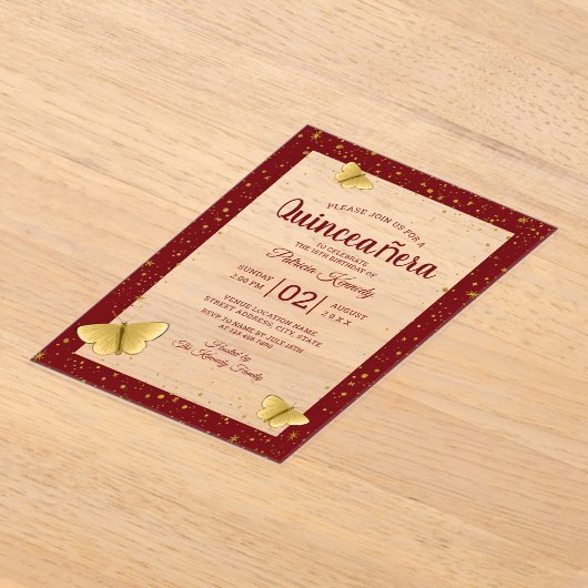 Quinceañera Burgundy&Gold Butterflies 15 Geburtsta Acryleinladungen (Ablage )