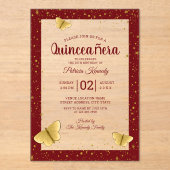 Quinceañera Burgundy&Gold Butterflies 15 Geburtsta Acryleinladungen (Vorderseite)