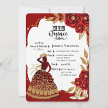 Quinceanera Burgundy Gold Cowgirl Einladung