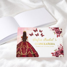 Quinceañera Burgundy Gold Princess Floral Gästebuch