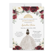 Quinceañera Burgundy Ivory White Floral Princess